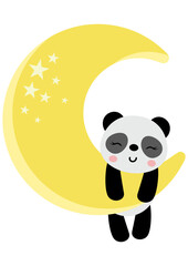 Cute panda hanging on yellow moon