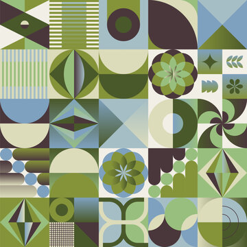 Decorative Abstract Artwork Inspired by Mid Century Graphics Design Made With Vector Geometric Shapes and Forms