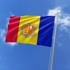 Andorra flag fluttering in the wind on sky.