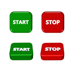 3D button start or stop sign icon green and red color