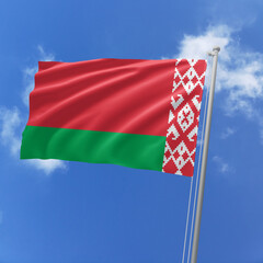 Belarus flag fluttering in the wind on sky.