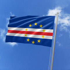 Cape Verde Islands flag fluttering in the wind on sky.