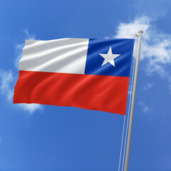 Chile flag fluttering in the wind on sky.