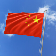 China flag fluttering in the wind on sky.