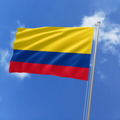 Colombia flag fluttering in the wind on sky.