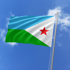 Djibouti flag fluttering in the wind on sky.