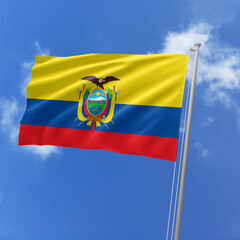 Ecuador flag fluttering in the wind on sky.