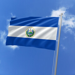 El Salvador flag fluttering in the wind on sky.
