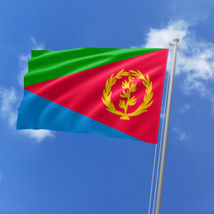 Eritrea flag fluttering in the wind on sky.