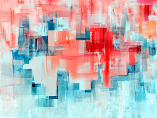 Abstract painting on canvas for cover, with accents of turquoise blue and orange red paint, hand-drawn artwork in a modern style