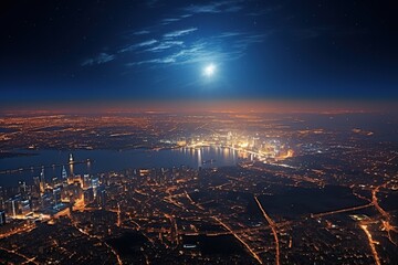 Night city lights, night city, view from space. Generated by artificial intelligence