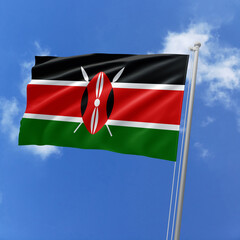 Kenya flag fluttering in the wind on sky.