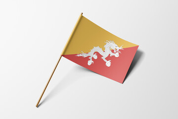 Bhutan flag of small paper, isolated on white background