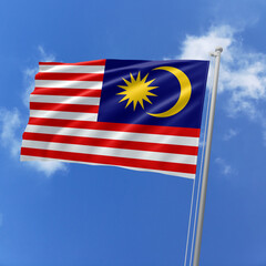 Malaysia flag fluttering in the wind on sky.