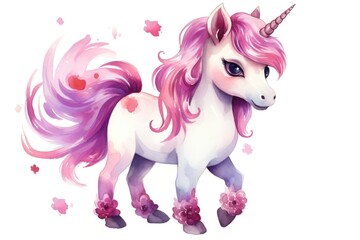 cartoon watercolor unicorn character on white background