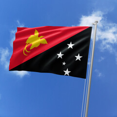 Papua New Guinea flag fluttering in the wind on sky.
