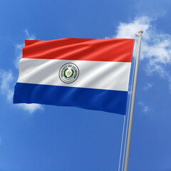 Paraguay flag fluttering in the wind on sky.