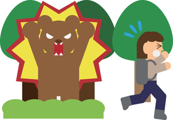 熊に襲われそうになる女性のイメージ素材