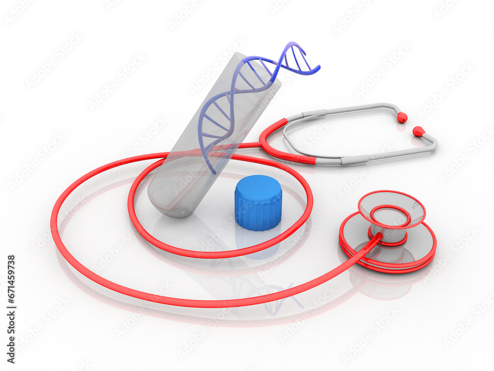 Wall mural 3d render of dna structure with stethoscope