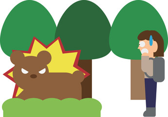 熊と遭遇してしまった女性のイメージ素材