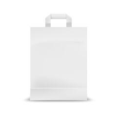 White tote bag mockup, isolated 3d vector fabric, canvas or paper eco friendly template for identity or branding. Shopper reusable cloth package or sack with handle