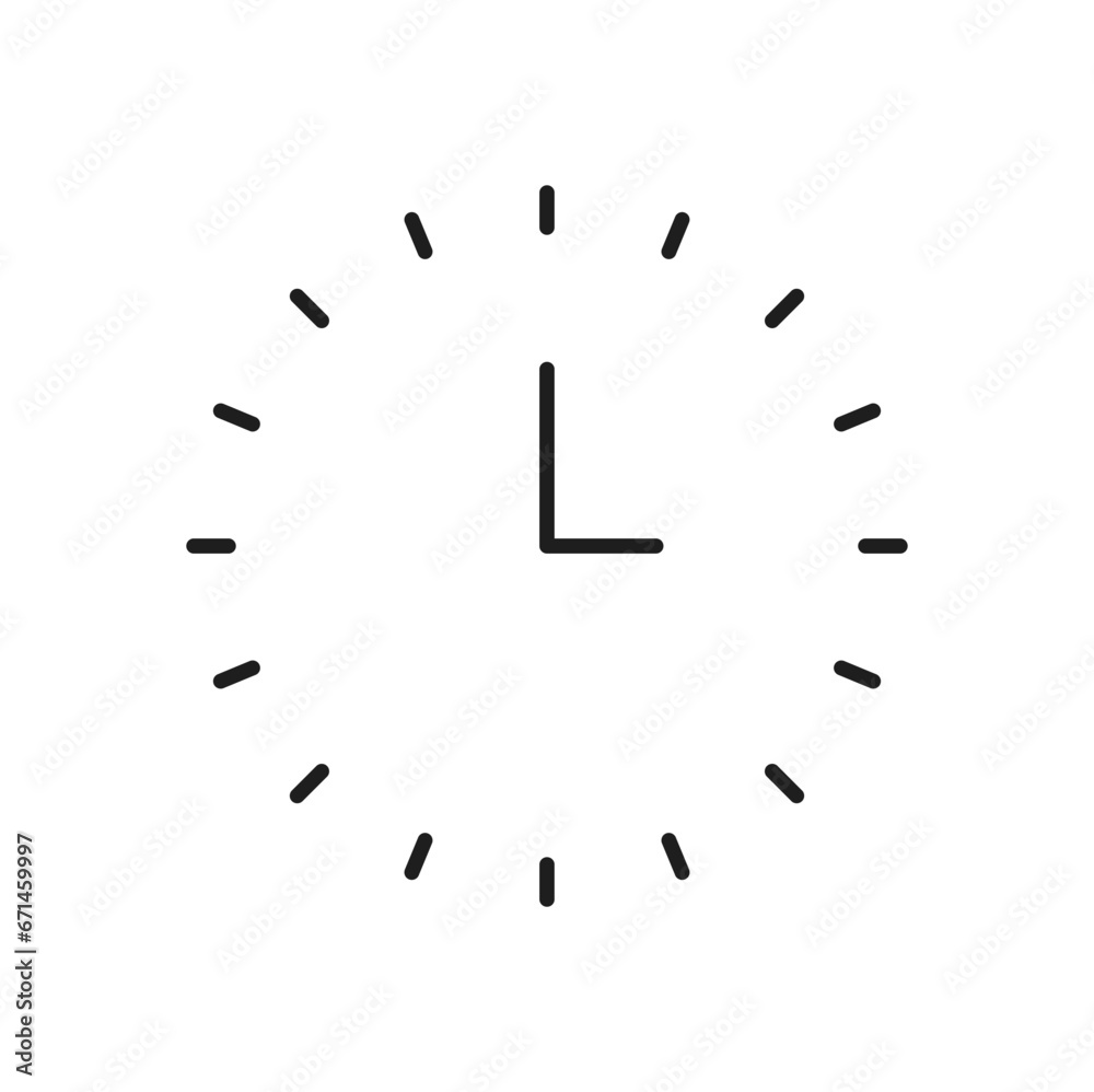 Poster Retro wall watch with face and hands isolated outline icon. Vector timepiece with dial, clock timer outline icon. Alarm rotating hands, time sign