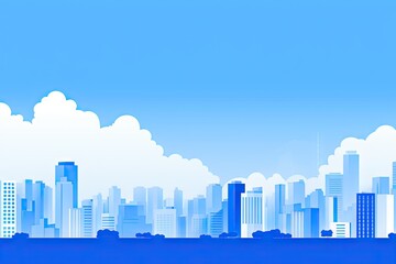 Cityscape Blue and White Background - Simple Flat Illustration Vector Wallpaper - Animated City Landscape Backdrop with Empty Copy Space for Text and Advertising created with Generative AI Technology
