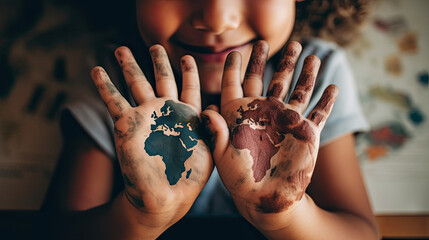 Hands holding a heart shaped map of the world, save planet earth day