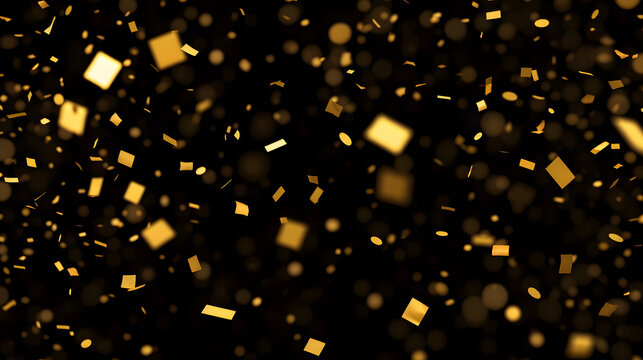 Gold glitter texture on blackbackground. Golden explosion of confetti. Golden grainy abstract texture on black background.