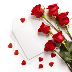 red roses and a love note isolated on transparent or white background, png