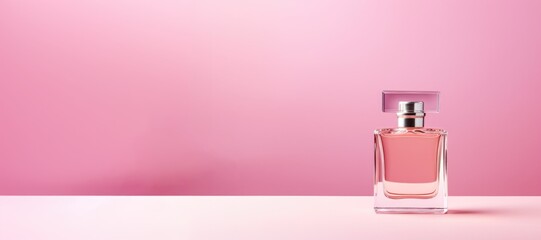 blank bottle of luxury perfume in pink soft pastel color - obrazy, fototapety, plakaty