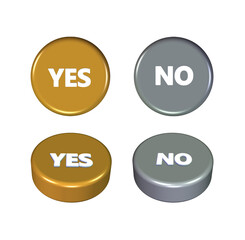 3D button yes or no sign icon gold silver style