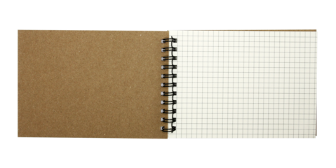 The notebook has grid lines with a looped spine on transparent background png file