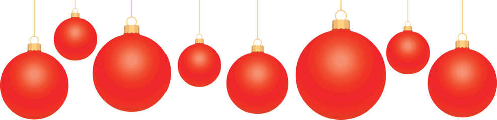 Bannière boules de Noël rouges et suspensions en or - obrazy, fototapety, plakaty