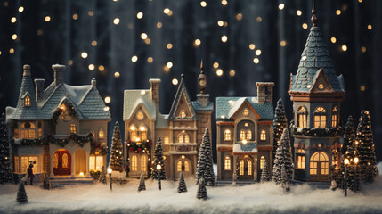 A beautiful christmas village houses in snow
