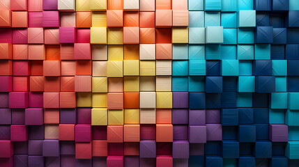 Colorful background of wooden blocks. A Spectrum of multi colored wooden blocks aligned. Background or cover for something creative or diverse. Colorful wooden blocks aligned. 3d render