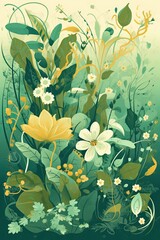 Fototapeta na wymiar Plant illustration, spring wildflowers. AI generating