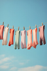 Blue clothesline laundry rope summer outdoors sky clothespin clean line drying clothes