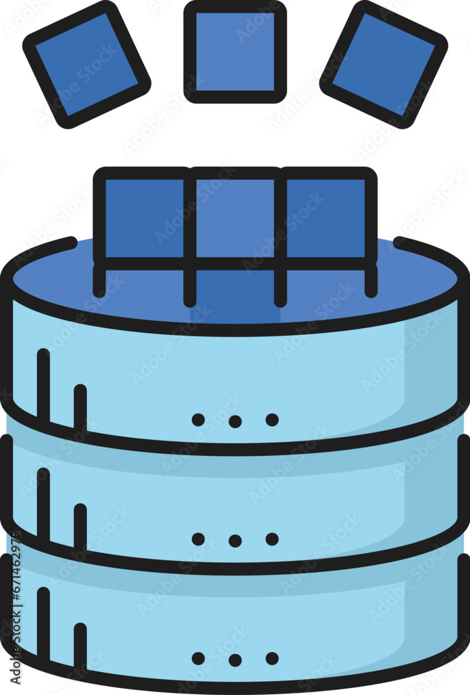 Poster Data server color icon, database network and computer cloud storage, vector web technology. Internet data backup center of database network and digital system for files hosting or data exchange