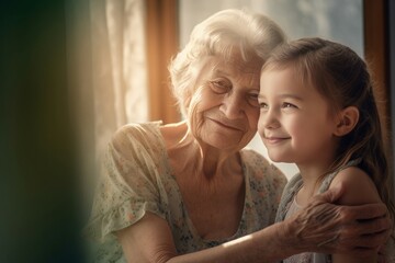 Grandmother granddaughter together. Feel person positive love warm. Generate Ai