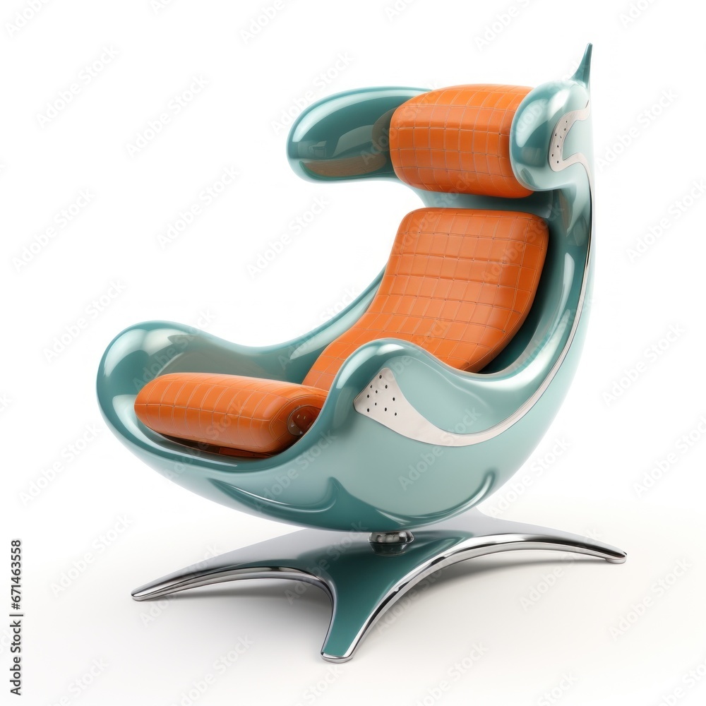 Sticker A futuristic chair with orange and blue accents, AI