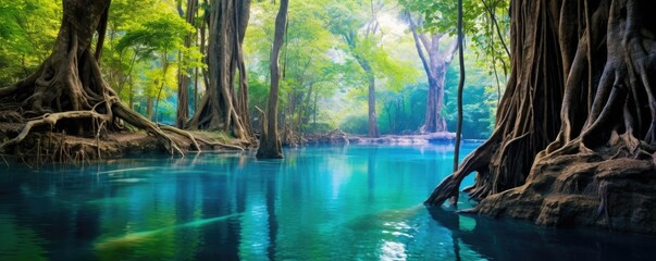 natural blue hole in jungle nature landscape