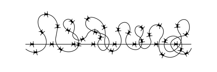 Tangled barbed wire icon. Black tangled barbed wire. Vector icon