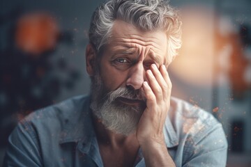 Feeling depressed husband with grey beard. Tenant property lonely person. Generate Ai