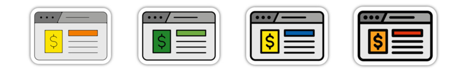 Icones pictogramme symbole Fenetre ordinateur interface site web compte banquaire argent couleur gris relief