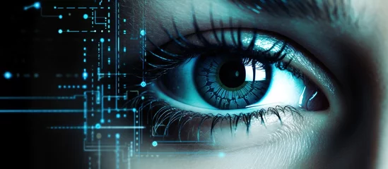 Foto op Aluminium Hi tech biometric security scan, Close up of woman eye in process of scanning © Mas