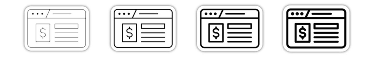 Icones pictogramme symbole Fenetre ordinateur interface site web compte banquaire argent relief - obrazy, fototapety, plakaty