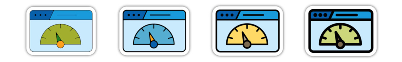 Obraz premium Icones pictogramme symbole Fenetre ordinateur interface site web compteur debit vitesse couleur bleu relief