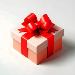 Fototapeta premium A gift box, red ribbon, and pure white canvas unite in elegance on a transparent of white backgrouns