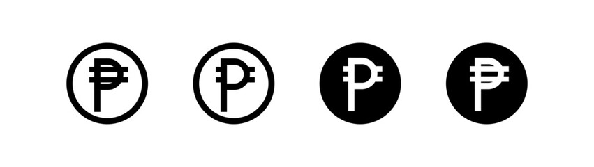 Peso coin icons. Silhouette, black, coins money icons, peso coins. Vector icons
